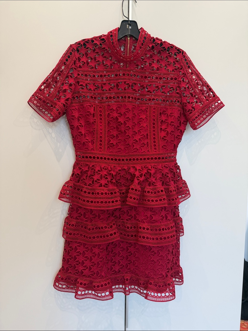 Self-Portrait Red Lace Tiered Peplum Dress